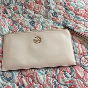 Michael Kors White Wristlet with Gold Logo